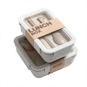 Wholesale Stock Wheat Straw Seal Compartment and Tableware <b>Set</b> for Office Workers Japanese Microwave Safe Soup Bowl <b>Lunch</b> Box - Product Image 1