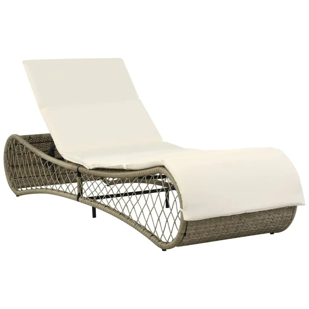 New Original Outside Sun Bed Lounger White Cushion Poly Rattan Gray Pool Chaise Lounge
