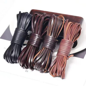 Cordón de Cuero Plano Negro Marrón Vintage, Accesorios de Joyería DIY, Cuerda de Cuero de Vaca de Primera Calidad para Collares y Cordones - Product Image 1