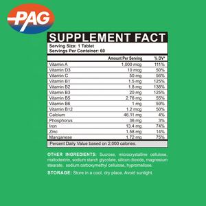 Carence en vitamines et minéraux du corps humain avec marque privée Complément alimentaire végétalien Comprimés multivitaminés pour hommes - Product Image 2