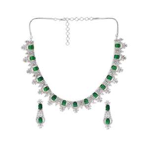 Collier plaqué argent avec motif de déclaration AD lapidé vert avec boucles d'oreilles AD ensemble de bijoux vêtements de fête de mariage disponibles - Product Image 1