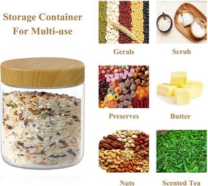 Wholesale 250ml Wide Mouth Transparent PET Plastic Storage <b>Jars</b> Natural Bamboo Screw Lids Kitchen Snack Nuts Spice Body Butter - Product Image 4