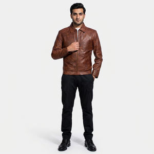 Finer Threads 2026 <b>Men's</b> Brown Genuine Cow <b>Leather</b> Coated Breathable Vintage Style Varsity <b>Jacket</b> - Product Image 1