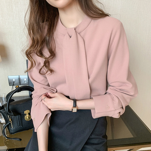 Primavera Stand Collar Blusa De Gasa <span class=keywords><strong>Camisa</strong></span> Mujeres Tops Blusas De Manga Larga <span class=keywords><strong>Mujer</strong></span> De Moda Camisas <span class=keywords><strong>Estilo</strong></span> Japonés 8033 # - Product Image 2