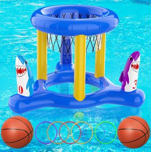 Shark-themed 2-in-1 <b>Inflatable</b> <b>Pool</b> Basketball & Ring Toss Game Set - Product Image 1