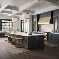 Cuisine sur mesure de style français, armoires de cuisine haut de gamme en bois massif avec design de panneaux sculptés