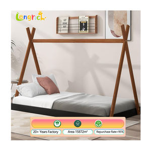 Cadre de lit en bois Montessori Style Twin Size Noir Marron Pas de boîte à ressort nécessaire pour les enfants garçons filles adolescents pour le salon - Product Image 1