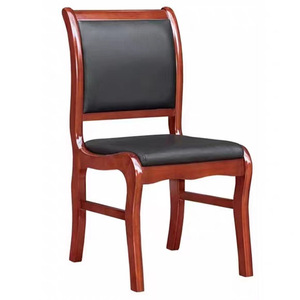 Ergonomic Conference <b>Chair</b> Solid Wood Walnut Color Black Suede No Armrests Durable for Office <b>Study</b> Room Commercial Space - Product Image 1