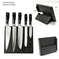 Nouvel ensemble de couteaux de cuisine noirs haut de gamme 2026 en acier inoxydable, couteaux de chef, couteau à pain, couteau Santoku avec support à couteaux pliable en bois
