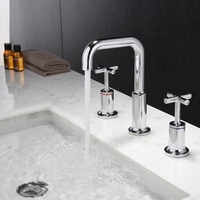 Robinet à longue poignée croisée chromé à 3 trous, en laiton massif antirouille, mitigeur chaud/froid pour salle de bain domestique et hôtelière