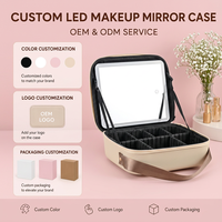 Trousse de Maquillage de Voyage Écologique à Fermeture Éclair avec Miroir LED Amovible et Boîte de Rangement