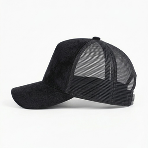 Casquettes rétro de haute qualité, ajustables, en maille, avec fermeture snapback, 5 panneaux, logo brodé 3D, casquette de camionneur en velours - Product Image 4