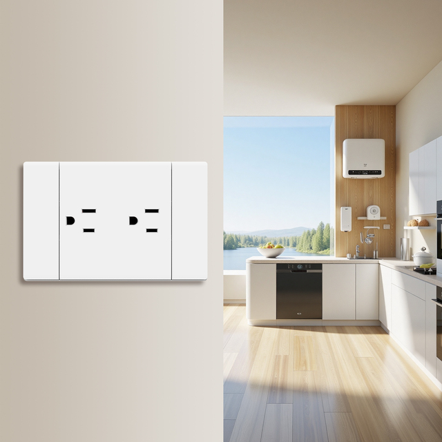 FUTINA Italian Standard 72mm 15A Double 3 Pin American Socket Fireproof PCl Material Model 110-220V 40,000 Cycle Mechanical Life