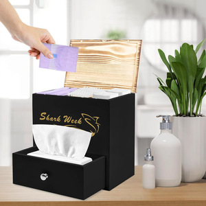 Wooden Flip Top <b>Storage</b> <b>Box</b> With <b>Drawer</b> Double Layer Tissue <b>Box</b> Bathroom Organizer Desktop Wooden <b>Box</b> Rectangle 21.8x22.6x14cm - Product Image 2