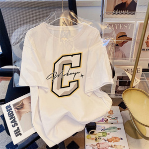 T-shirt da <span class=keywords><strong>donna</strong></span> <span class=keywords><strong>in</strong></span> <span class=keywords><strong>cotone</strong></span> di grandi dimensioni, estiva, ampia, casual, con stampa di cartoni animati, girocollo, taglie forti, a maniche corte - Product Image 4