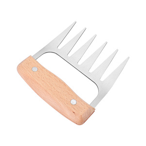 Meat Shredder Wooden Handle Stainless Steel Bear Paw Fork For Barbecue Kitchen Use - Product Image 1