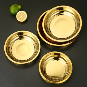 304 Stainless Steel Round Gold Tray Shallow Plate For Hotel Food Home Use Durable Solid Color Serving Tray - Product Image 1