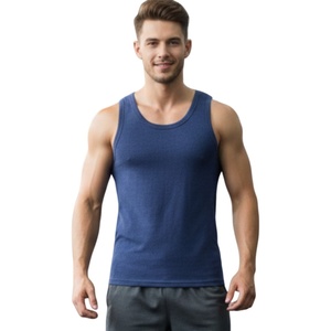 Camiseta deportiva sin mangas para hombre, con logo personalizado, azul, con nervaduras, TKAN992D, de secado rápido, de algodón, para culturismo, talla grande, precio bajo. - Product Image 1