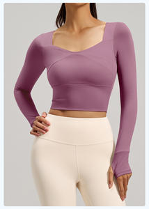 Camiseta Deportiva Ligera para Mujer, Resistente a los Rayos UV, Elástica en 4 Direcciones, Ecológica, Cuello en V, Manga Larga, Sin Costuras, Primavera - Product Image 2