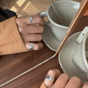 Anillo de plata de ley S925 con cara sonriente para mujer, dedo índice, joyería de regalo sencilla y a la moda - Product Image 5