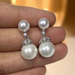 WENCHI 10875 S925 Silver DIY <b>Pearl</b> <b>Earrings</b> with Empty Bracket and Double <b>Pearl</b> 8-12mm Beads - Product Image 1