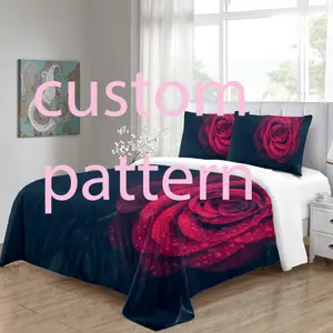 مجموعة ملايات السرير من البوليستر بنسبة 100% مطبوع عليها نباتات/زهور بتقنية طباعة تفاعلية ثلاثية الأبعاد مجموعة ملايات السرير مجموعة أغطية الألحفة للمنزل