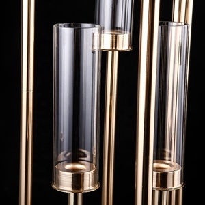 2019 gold metal braços candelabros 10 evento do casamento centerpieces decor tubos de vidro de altura - Product Image 3