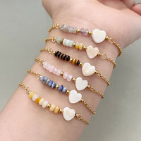Bracelet Cœur en Acier Inoxydable avec Perles d'Abacus en Pierre Naturelle 520, Nouveau Modèle Numérique Transfrontalier Européen et Américain pour Femme