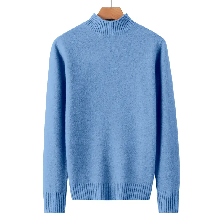 Wholesale Custom Cashmere Jumper Men Long Sleeve Solid Color Thicken Stand Collar Merino Wool Sweater Pullover