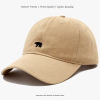 Casquette de baseball 6 panneaux 100 % coton pour femme coréenne, broderie ours polaire, visière souple, réglable, décontractée/tendance, toutes saisons