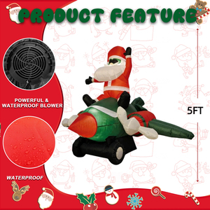 Décoration de Noël gonflable de 1,5 m en forme d'<span class=keywords><strong>avion</strong></span> du Père Noël avec lumières LED intégrées pour jardin et fêtes - Product Image 3
