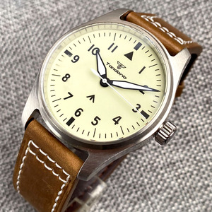 39mm 20bar Diver Vintage Pilote Montre Mécanique Hommes S NH35 movt <span class=keywords><strong>Crème</strong></span> Cadran Blanc Vert Super Lumineux Rétro Cadeau Horloge - Product Image 3
