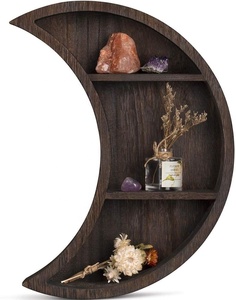 Wall Mounted Moon Shelf Wooden Floating Shelves Hanging Storage Display Shelf Wall Decor for Living Room Bedroom Decor