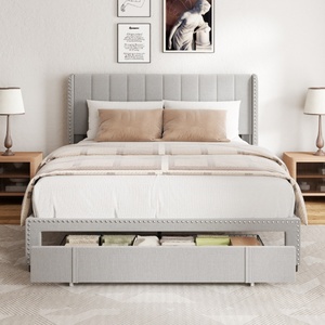 Кровать размера «<span class=keywords><strong>queen</strong></span>-size» с обивкой, платформой, 4 ящиками и изголовьем с местом для хранения - Product Image 1