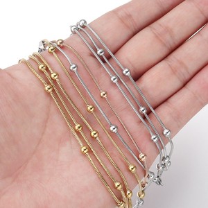 Stainless Steel Three Layer <b>Bead</b> <b>Bracelet</b> Round Snake Style Multi Layered Fashion Titanium Steel 18k <b>Gold</b> Plated Jewelry - Product Image 2