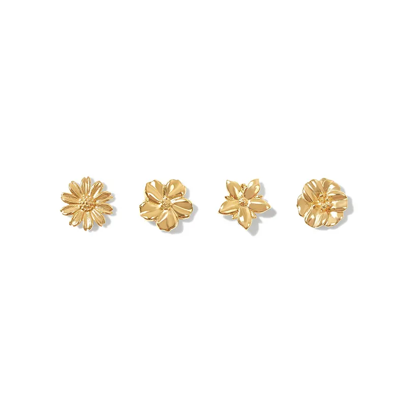 Gemnel fashion 925 sterling silver solid 14k women flower stud ball earrings set