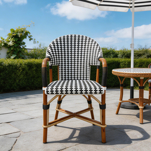 Fauteuil en rotin PE style bistrot français, structure en rotin naturel, résistant aux intempéries, pour café, terrasse, <span class=keywords><strong>restaurant</strong></span>, chaise de salle à manger avec accoudoirs - Product Image 2
