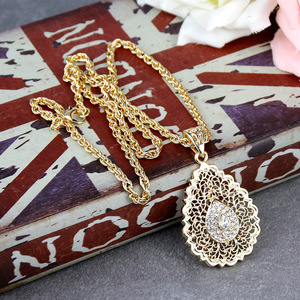 Bijoux de mode au Design de mariage <span class=keywords><strong>marocain</strong></span>, cadeau en or, pendentif arabe, goutte d'eau, diamant, colliers Allah - Product Image 5