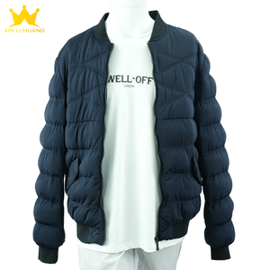 Blouson bomber matelassé <span class=keywords><strong>bleu</strong></span> <span class=keywords><strong>marine</strong></span> pour <span class=keywords><strong>homme</strong></span>, fermeture éclair, col côtelé, <span class=keywords><strong>manteau</strong></span> chaud rembourré avec poches à rabat - Product Image 3