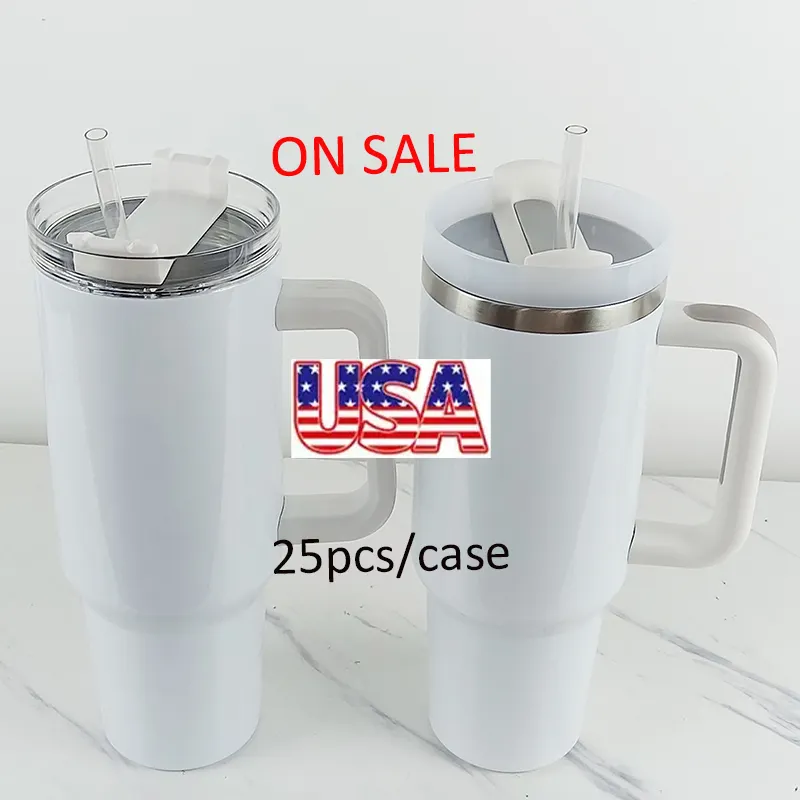 EUA Warehouse sublimação canecas 40 oz viagem tumbler com alça e palha lidar com tumbler aventura quencher copo