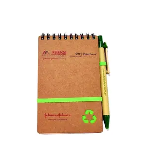 Penutup kertas kraft daur ulang kualitas tinggi ukuran kecil memo saku notebook mini spiral premium dengan pena untuk hadiah