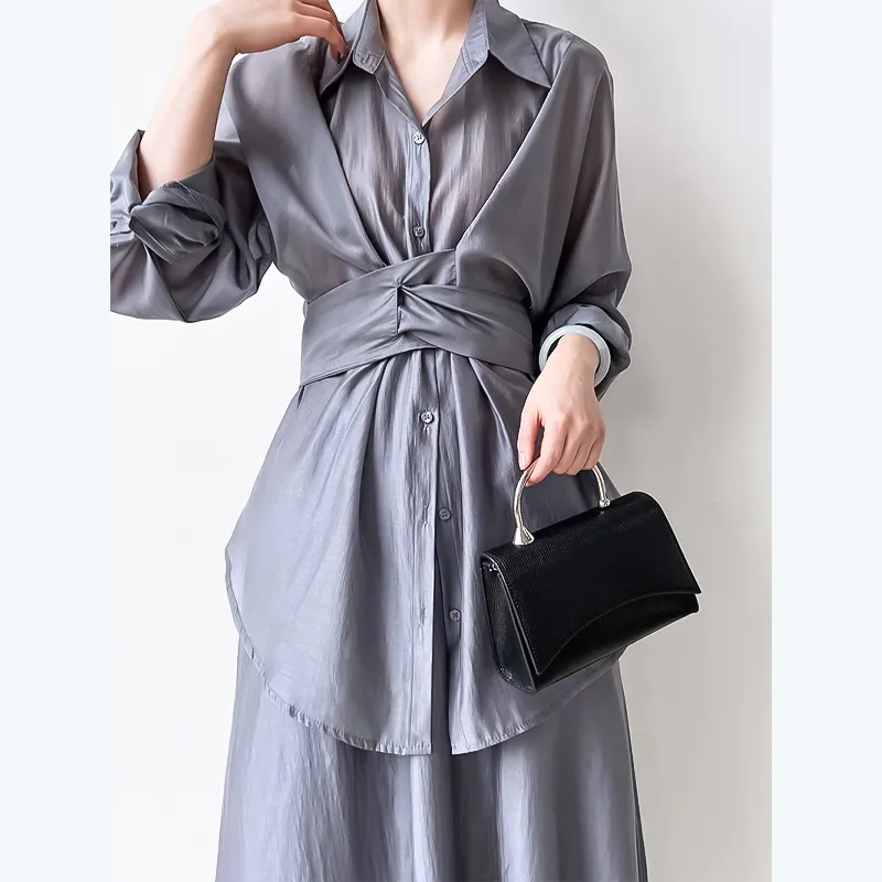 Летний тонкий женский кружевной Шелковый комплект из двух предметов с юбкой-блузкой