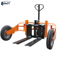 Chariot à palettes tout-terrain avec grandes roues, fourches réglables et pattes de support, capacité de 1T pour utilisation en intérieur/extérieur