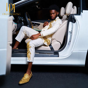 Tuxedos de bal de mariage coupe ajustée pour hommes élégants veste de grande taille à double boutonnage avec <span class=keywords><strong>col</strong></span> en strass et fruits verts - Product Image 3