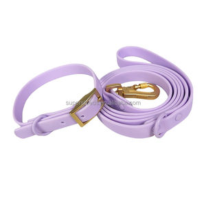 Ensemble de laisse et de collier de chien imperméables en gros d'usine laisse pour animaux de compagnie en PVC doux au toucher de haute qualité avec crochet pivotant verrouillable en or - Product Image 2