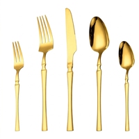 Ensemble de couverts de luxe en acier inoxydable 410 plaqué or, design taille haute, 5 pièces (couteau, fourchette, cuillère) pour mariage et restaurant