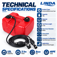 Réservoir de carburant marin externe en PEHD de 12 L avec tuyau de carburant de 3,1 m et 8 mm, pompe d'amorçage et doubles connecteurs rapides pour moteur hors-bord