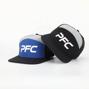 Logo brodé de haute qualité 7 panneaux en polyester à bord plat trou découpé au laser Gorras vente en gros de casquette Snapback noire étanche personnalisée - Product Image 1