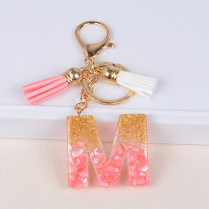 Llavero de Resina con Letra A, Borla de Papel Metálico Rosa Dorado, Anillo para Llaves, Adorno Bonito para Bolsos, Joyería de Moda, Regalo para Mujeres y Niñas - Product Image 3