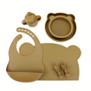 Juego de Platos de Silicona de Grado Alimenticio para Bebés con Succión, Baberos para Niños, Vajilla con Diseño de Oso de Dibujos Animados, Libre de BPA - Product Image 3
